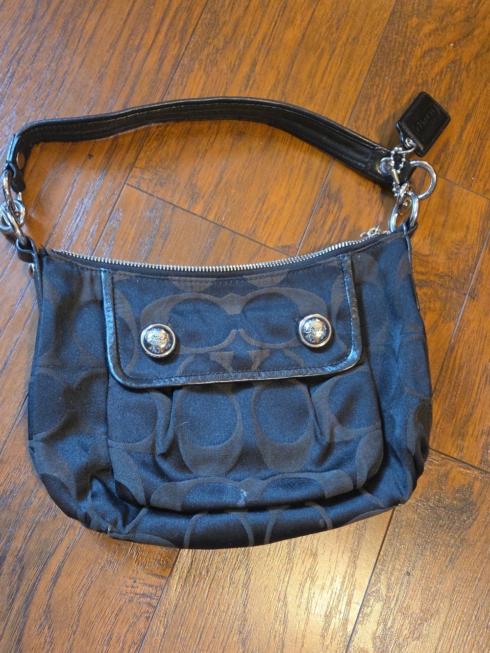 Coach Black Signature Jacquard Mini Shoulder Bag with Turn-Lock Accents